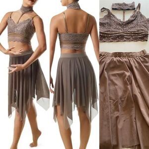 Weissman Elite solo custom Dance costume brown Lace 2 piece Top Skirt SL11015 MA